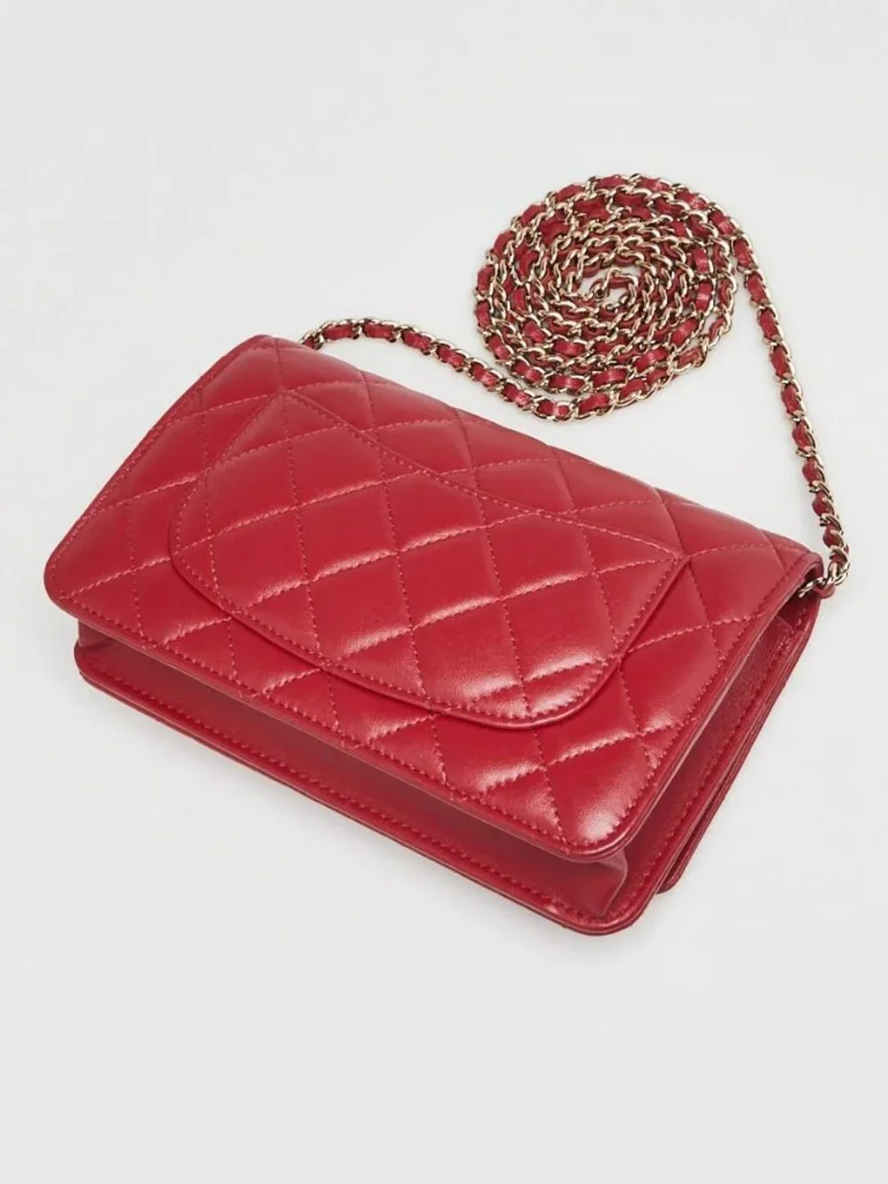 Chanel Dark Red Quilted Lambskin Leather CC WOC Clutch Bag